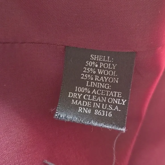 Vintage Finity Maroon Wine Wool Blend Jacket Black Velvet Collar Tailored Boxy - Picture 6 of 8